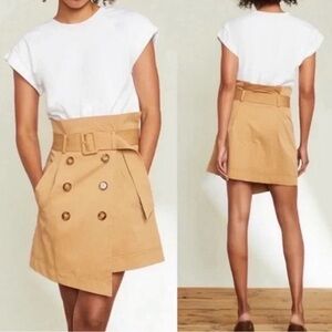 LIKE NEW Veronica Beard Tan Asymmetrical Trench-Style Belted Skirt Missing Belt